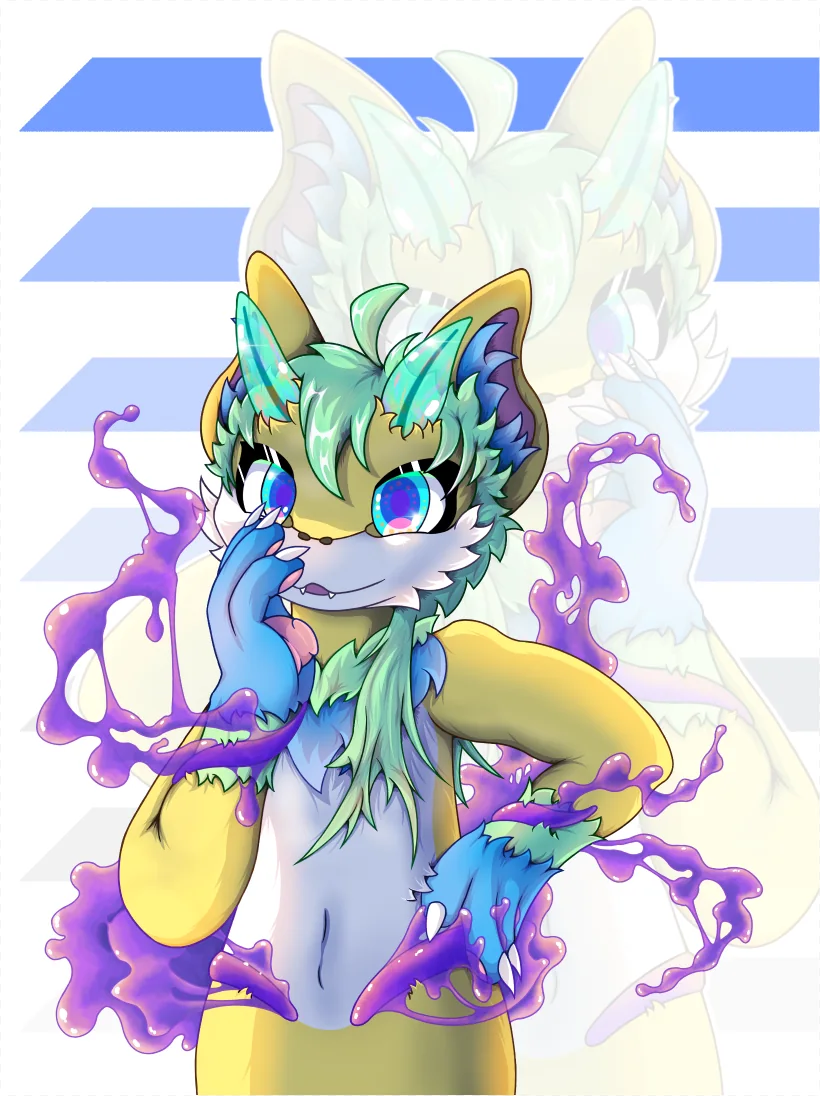 茸磺身边环绕着紫色流体的角色插画